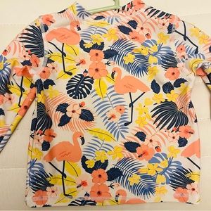 RuffleButts Tropical Flamingo rash guard shirt